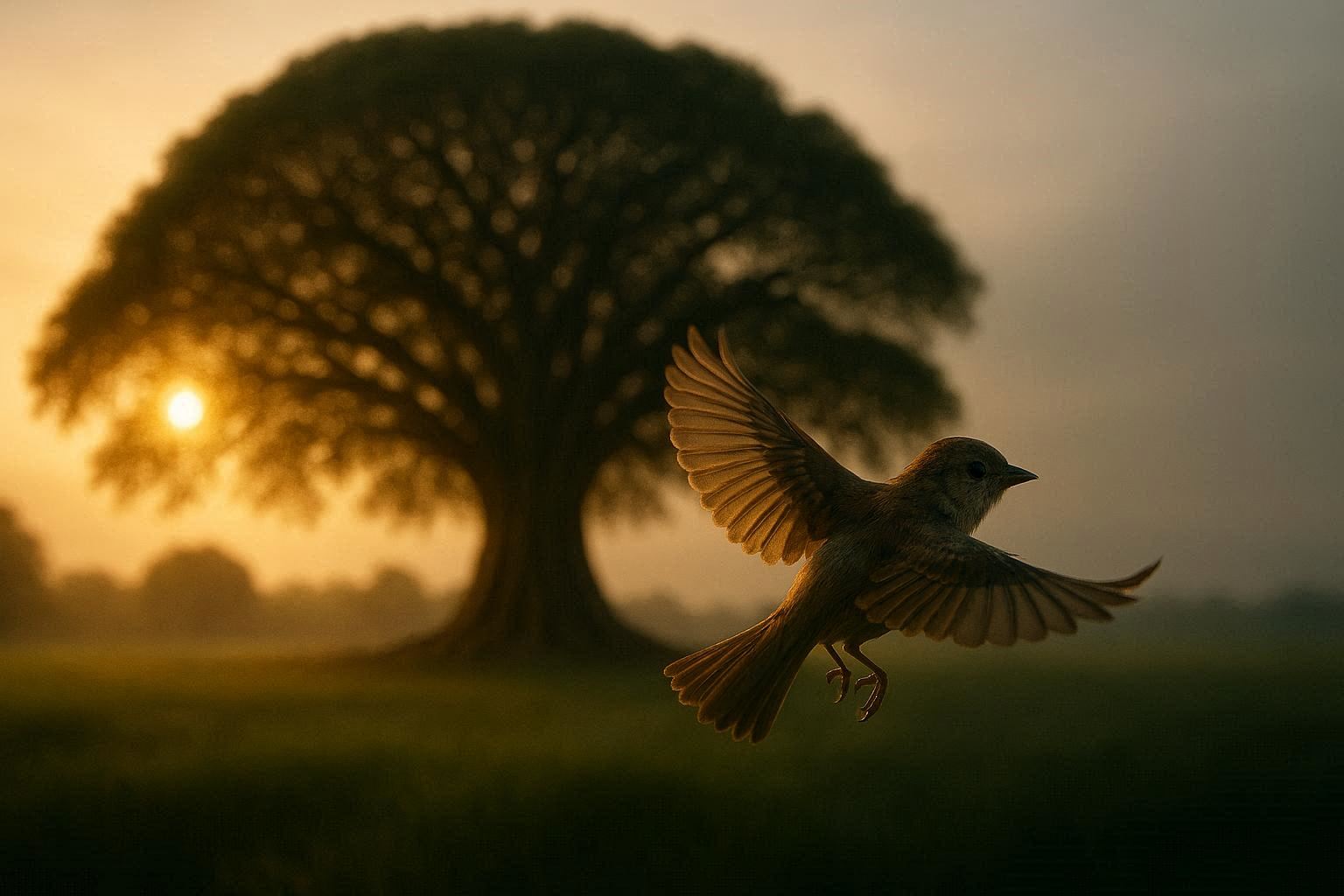 Venturing out, the bird leaves her safe home behind