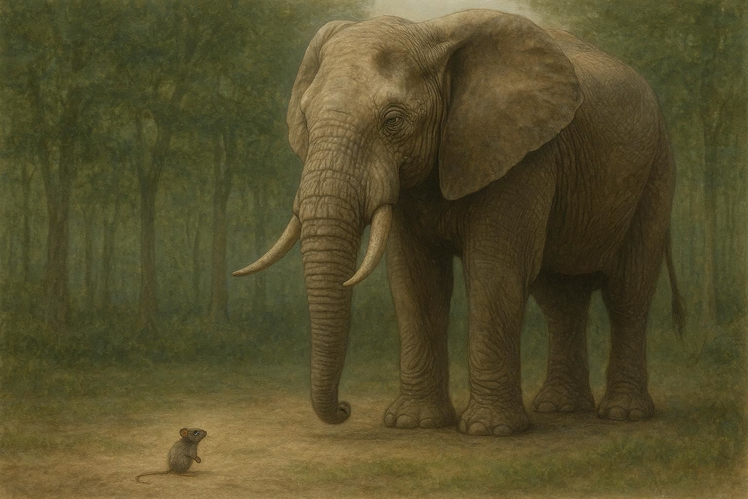 Small mouse speaking to a large elephant