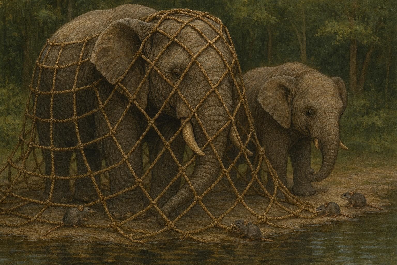 Mice freeing elephants from nets