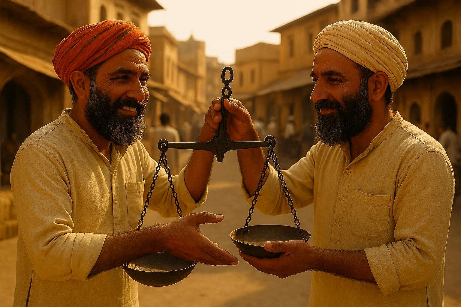 Haridas left the heavy iron scale in Bhola's care