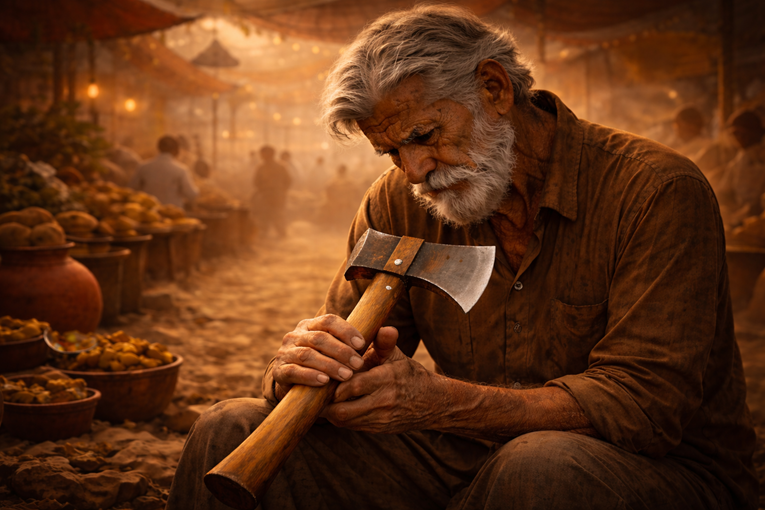 The woodcutter realises the truth