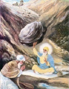 Wali throws a boulder at the Guru Nanak